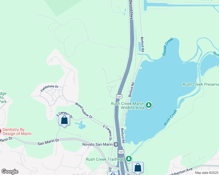 map of restaurants, bars, coffee shops, grocery stores, and more near 7711 Novato Boulevard in Novato