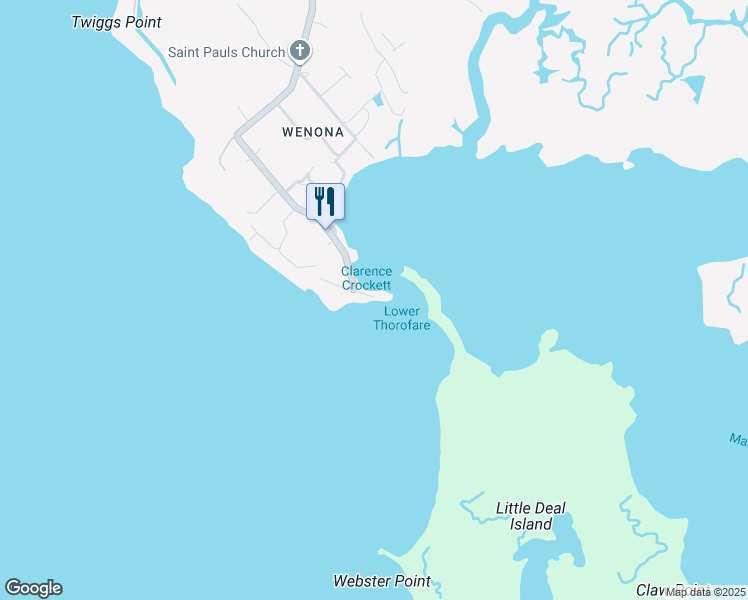 map of restaurants, bars, coffee shops, grocery stores, and more near 8865 Deal Island Road in Deal Island Historic District