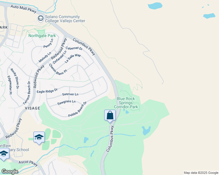 map of restaurants, bars, coffee shops, grocery stores, and more near 6320 Pebble Beach Drive in Vallejo