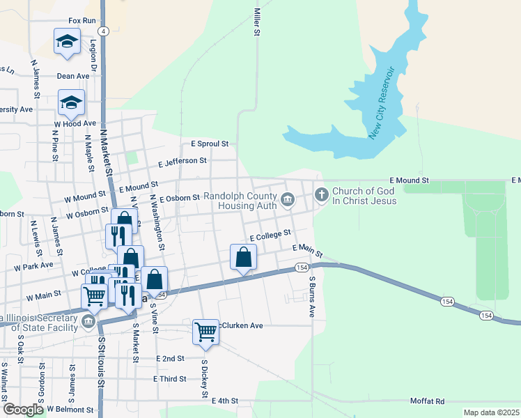 map of restaurants, bars, coffee shops, grocery stores, and more near 301 North Hasle Street in Sparta
