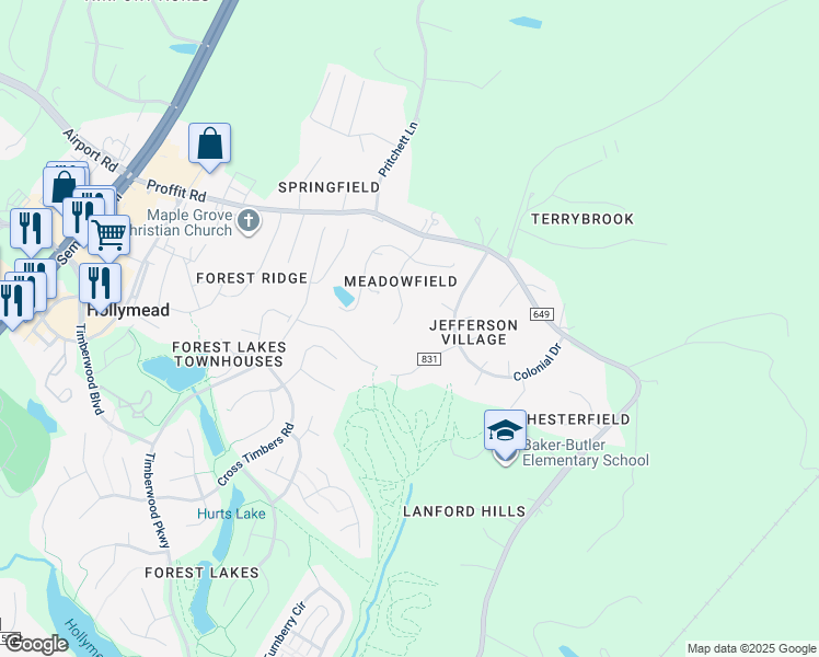 map of restaurants, bars, coffee shops, grocery stores, and more near 3311 Meadowfield Lane in Charlottesville