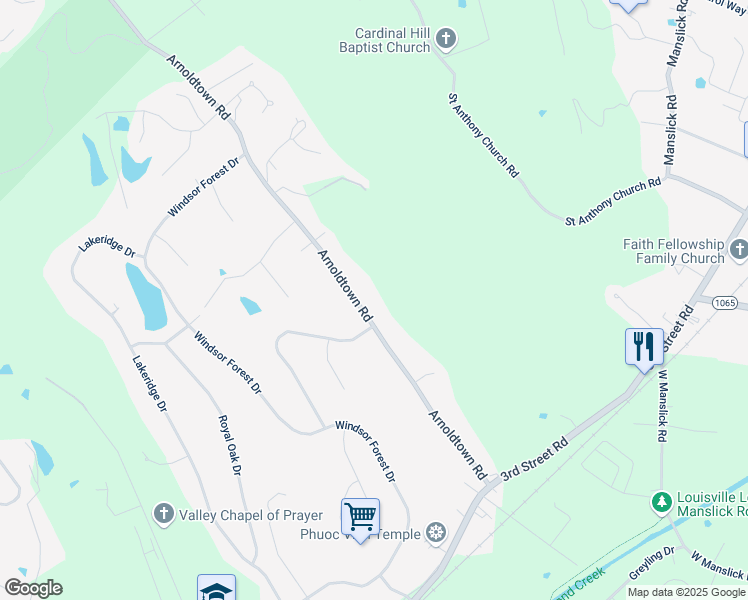 map of restaurants, bars, coffee shops, grocery stores, and more near 8108 Arnoldtown Road in Louisville