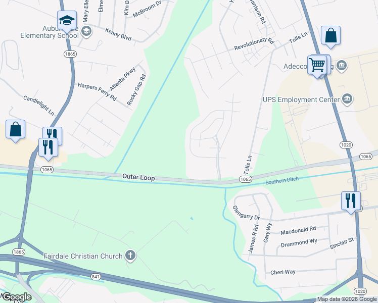 map of restaurants, bars, coffee shops, grocery stores, and more near 22 Calumet Drive in Louisville