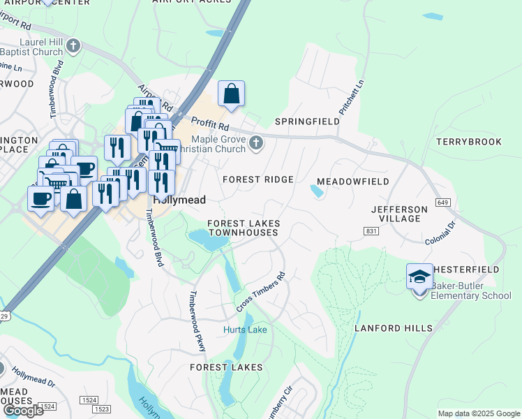 map of restaurants, bars, coffee shops, grocery stores, and more near 1970 Arbor Court in Charlottesville