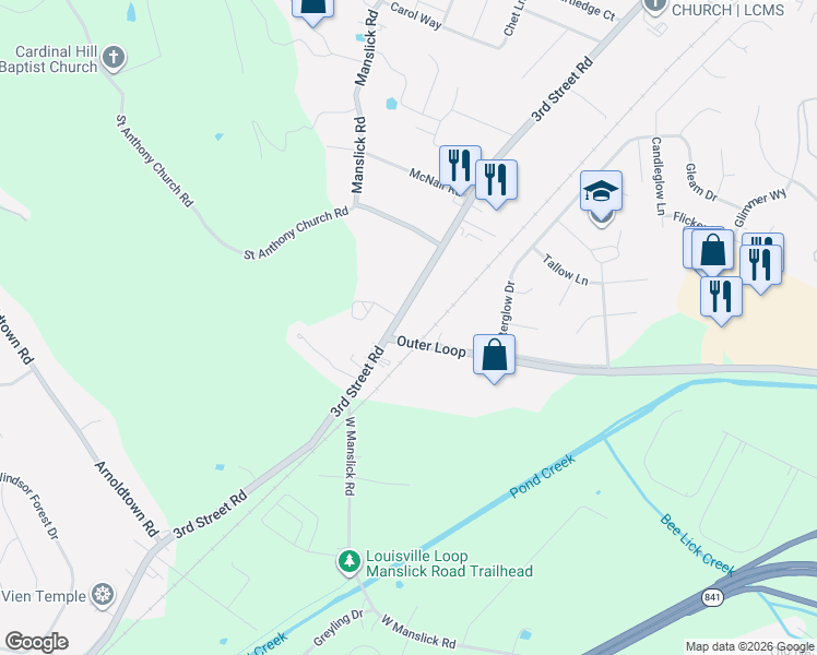 map of restaurants, bars, coffee shops, grocery stores, and more near 7945 3rd Street Road in Louisville