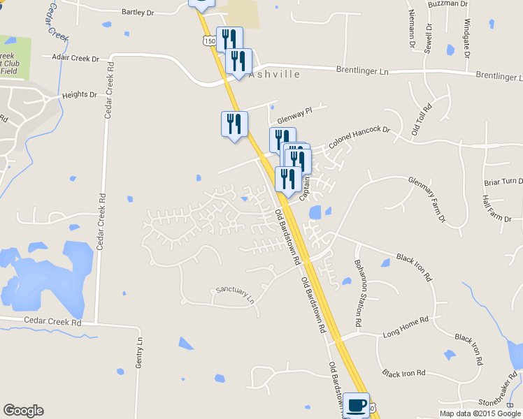 map of restaurants, bars, coffee shops, grocery stores, and more near 8632-8642 Summertree Lane in Louisville