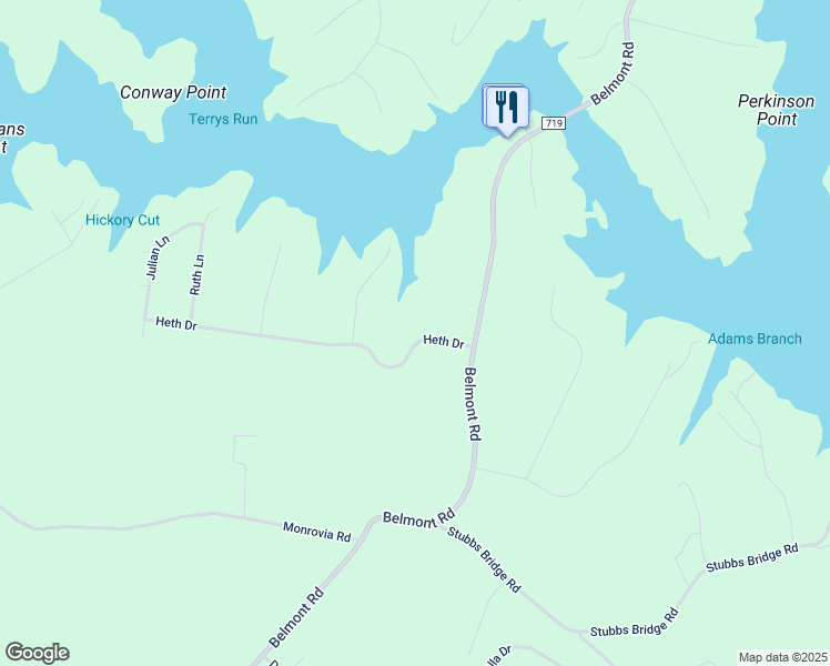 map of restaurants, bars, coffee shops, grocery stores, and more near 15507 Heth Drive in Mineral
