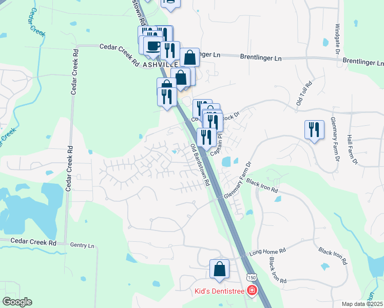 map of restaurants, bars, coffee shops, grocery stores, and more near 8623 Summertree Lane in Louisville