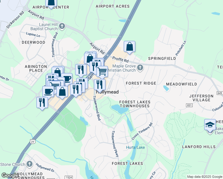 map of restaurants, bars, coffee shops, grocery stores, and more near 3331 Worth Crossing in Charlottesville