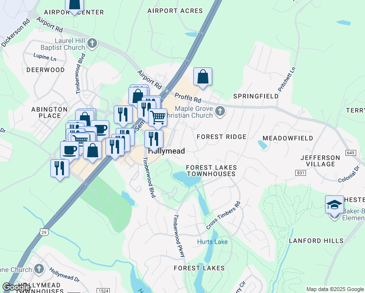 map of restaurants, bars, coffee shops, grocery stores, and more near 1405 Decatur Drive in Charlottesville