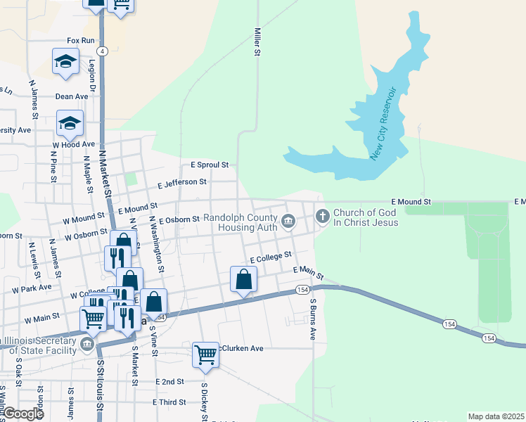 map of restaurants, bars, coffee shops, grocery stores, and more near 714 East Feifer Street in Sparta