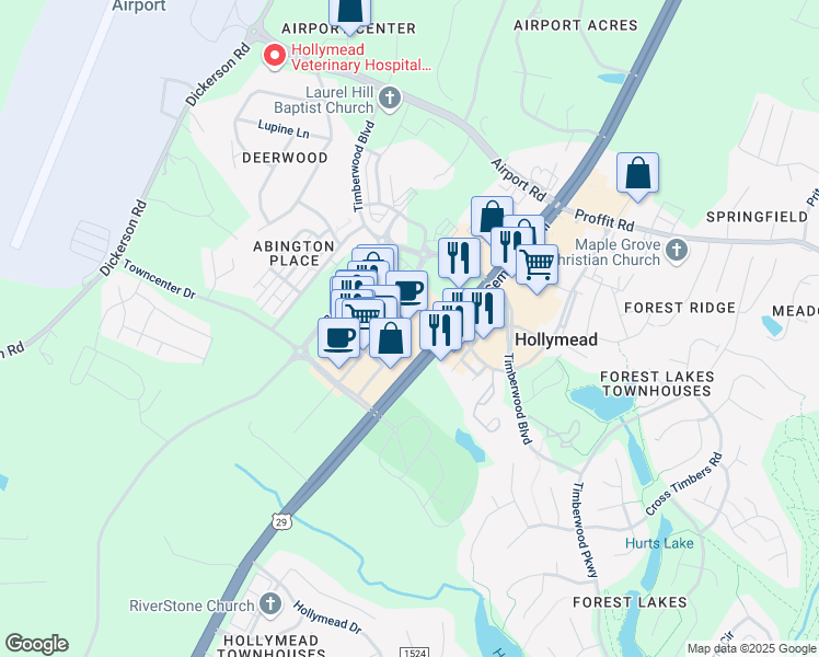 map of restaurants, bars, coffee shops, grocery stores, and more near 312 Connor Drive in Charlottesville