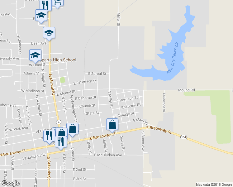map of restaurants, bars, coffee shops, grocery stores, and more near 700 East Feifer Street in Sparta