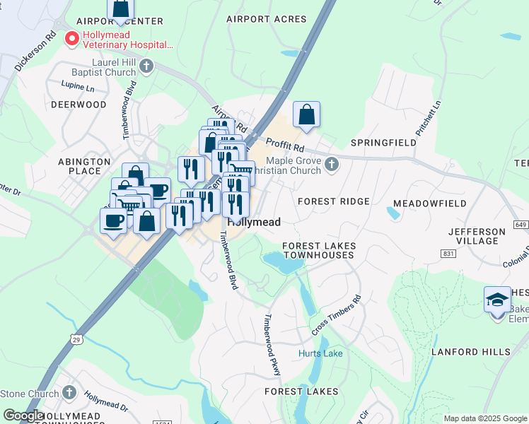 map of restaurants, bars, coffee shops, grocery stores, and more near 3339 Worth Crossing in Charlottesville