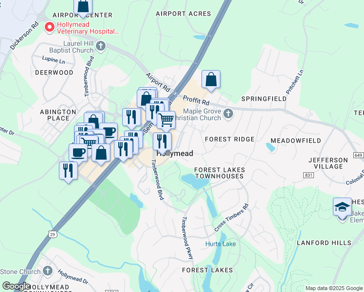 map of restaurants, bars, coffee shops, grocery stores, and more near 3339 Worth Crossing in Charlottesville