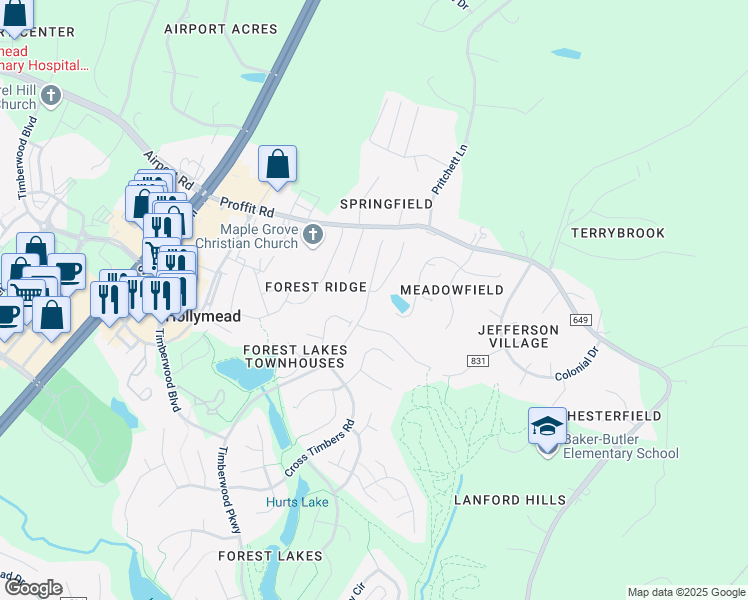 map of restaurants, bars, coffee shops, grocery stores, and more near 3177 Timberwood Pkwy in Charlottesville