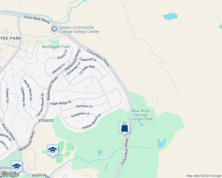 map of restaurants, bars, coffee shops, grocery stores, and more near 6478 Eagle Ridge Drive in Vallejo
