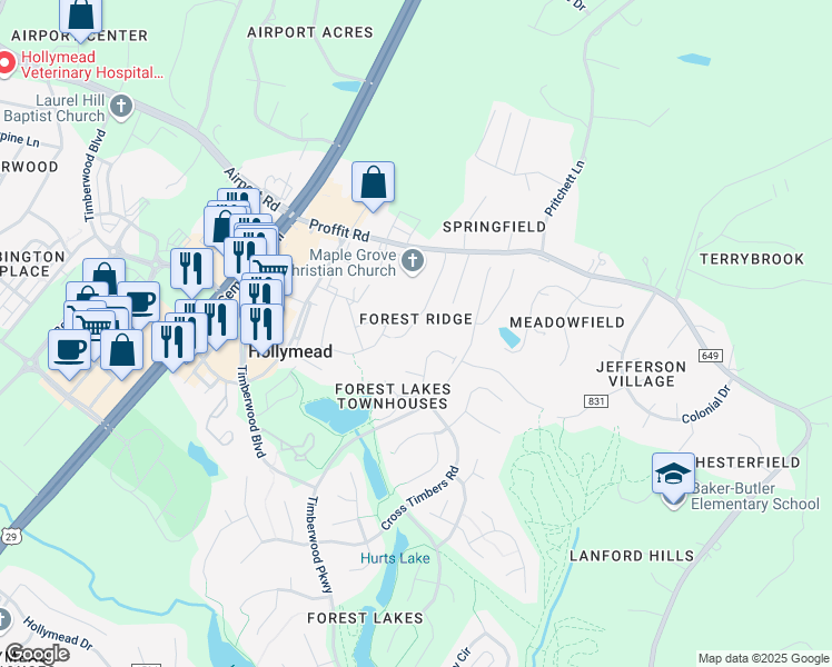 map of restaurants, bars, coffee shops, grocery stores, and more near 3387 Moubry Lane in Charlottesville