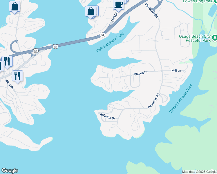 map of restaurants, bars, coffee shops, grocery stores, and more near 808 Kersten Way in Osage Beach
