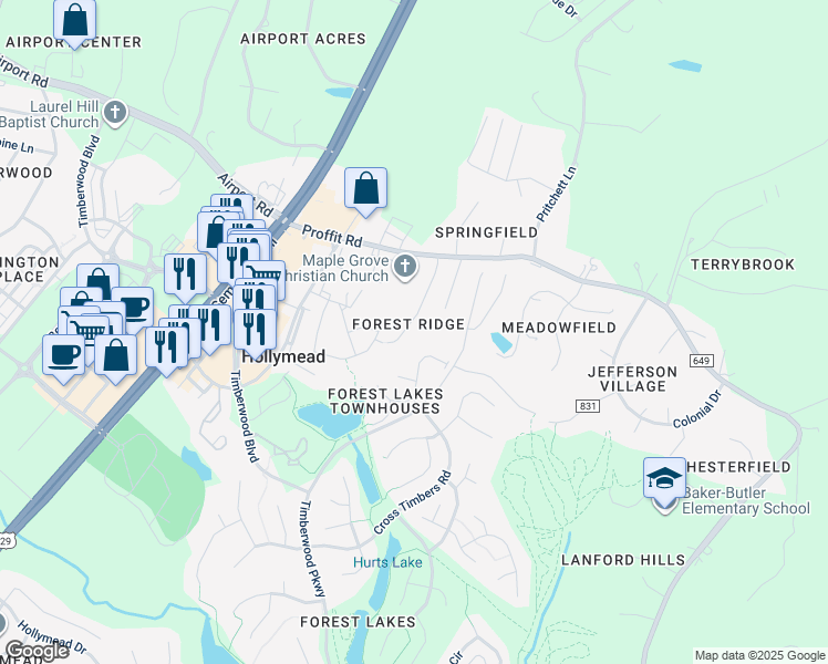 map of restaurants, bars, coffee shops, grocery stores, and more near 3393 Moubry Lane in Charlottesville