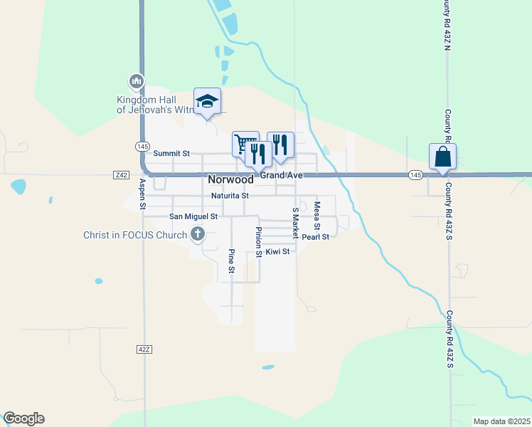 map of restaurants, bars, coffee shops, grocery stores, and more near 1525 San Miguel in Norwood