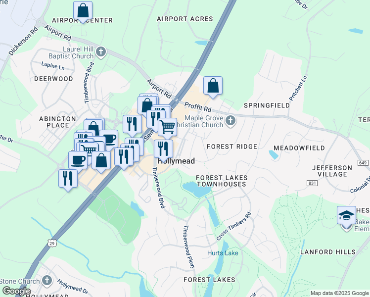 map of restaurants, bars, coffee shops, grocery stores, and more near 3353 Worth Crossing in Charlottesville