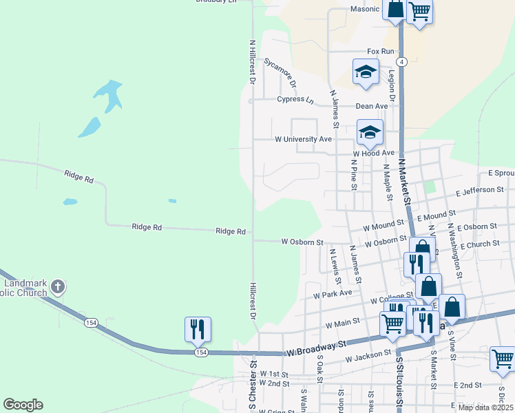 map of restaurants, bars, coffee shops, grocery stores, and more near 606 North Hillcrest Drive in Sparta