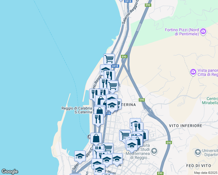 map of restaurants, bars, coffee shops, grocery stores, and more near 6 Via Italia in Reggio Calabria