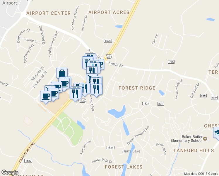 map of restaurants, bars, coffee shops, grocery stores, and more near 3359 Worth Crossing in Charlottesville