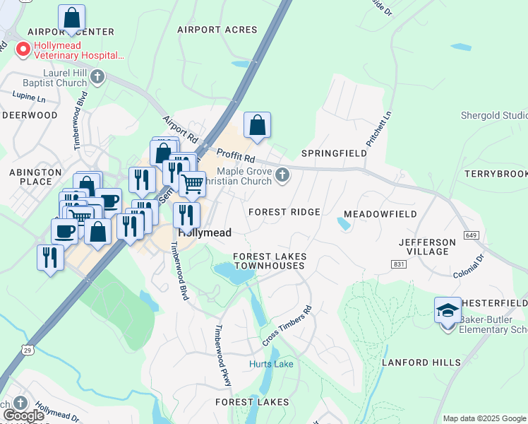 map of restaurants, bars, coffee shops, grocery stores, and more near 1135 Conway Lane in Charlottesville