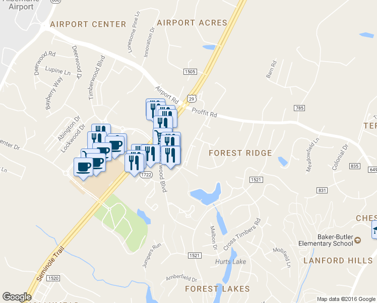 map of restaurants, bars, coffee shops, grocery stores, and more near 3399 Worth Crossing in Charlottesville