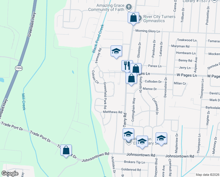 map of restaurants, bars, coffee shops, grocery stores, and more near 7118 Shutesbury Circle in Louisville