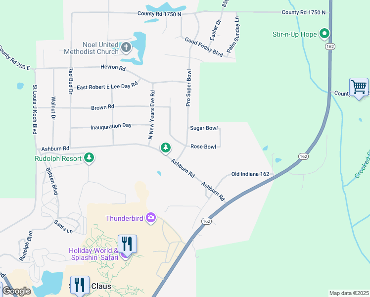 map of restaurants, bars, coffee shops, grocery stores, and more near 262-264 Pro Super Bowl in Santa Claus