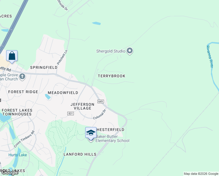 map of restaurants, bars, coffee shops, grocery stores, and more near 207 Pineridge Lane in Charlottesville