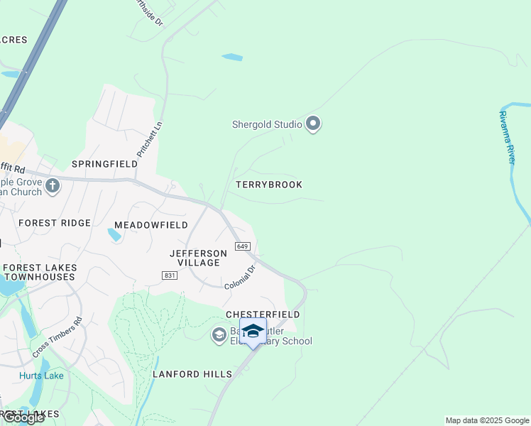 map of restaurants, bars, coffee shops, grocery stores, and more near 207 Pineridge Lane in Charlottesville