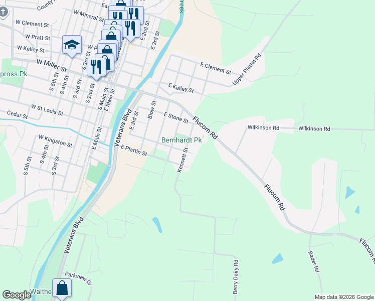 map of restaurants, bars, coffee shops, grocery stores, and more near State Route E in De Soto