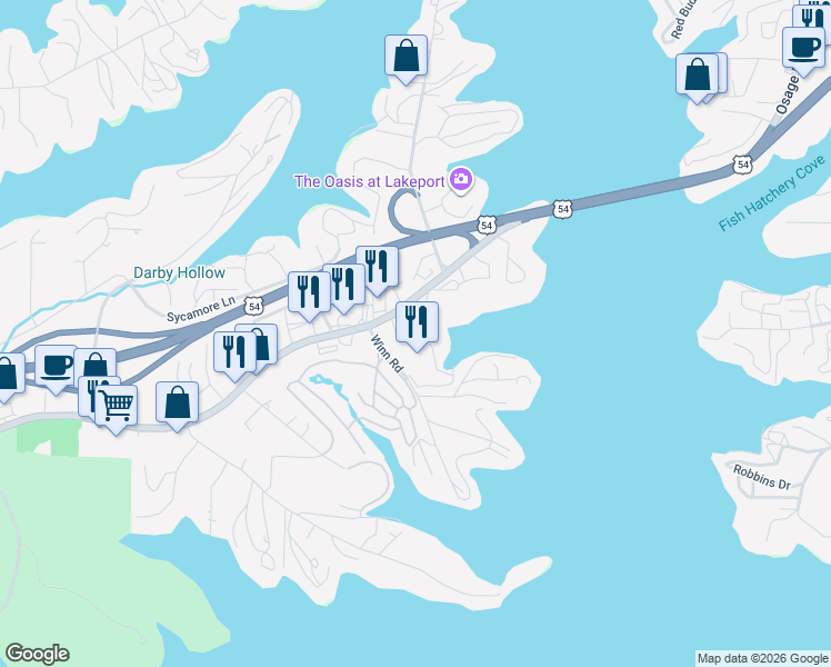 map of restaurants, bars, coffee shops, grocery stores, and more near 5112 Osage Beach Parkway in Osage Beach