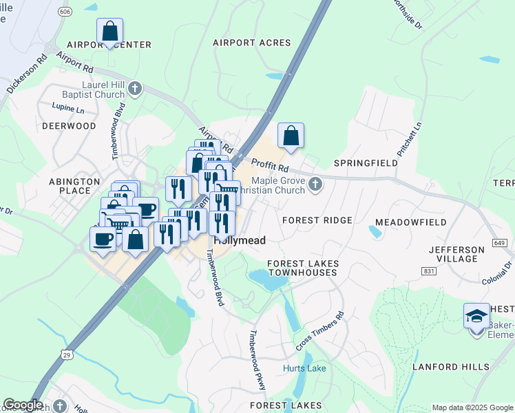 map of restaurants, bars, coffee shops, grocery stores, and more near 3389 Worth Crossing in Charlottesville