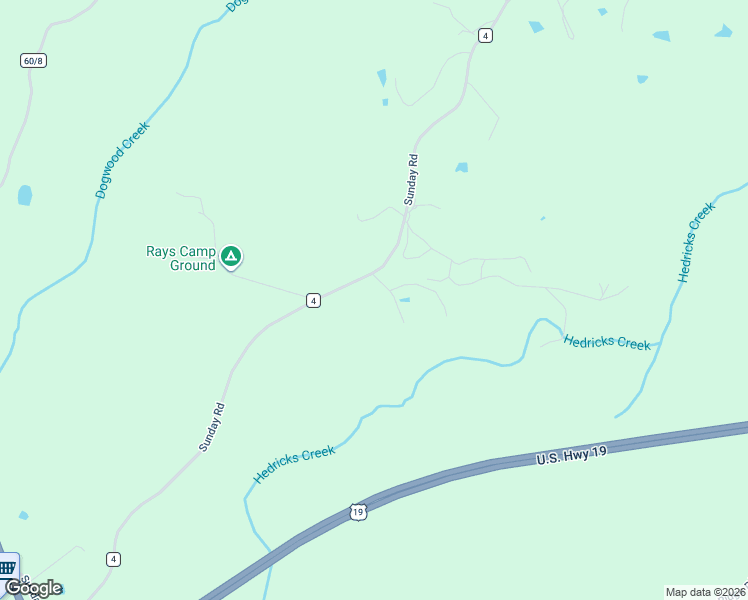 map of restaurants, bars, coffee shops, grocery stores, and more near 1300 Sunday Road in Hico