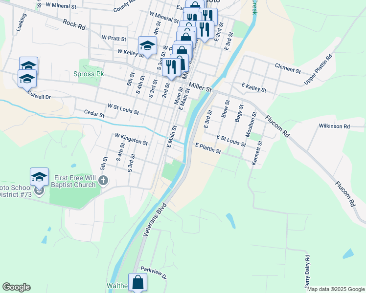 map of restaurants, bars, coffee shops, grocery stores, and more near 124 Joachim Street in De Soto
