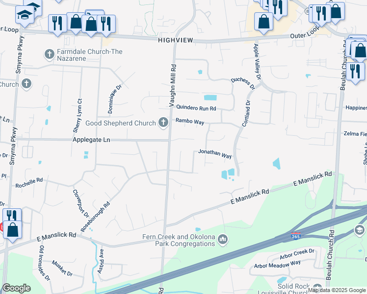 map of restaurants, bars, coffee shops, grocery stores, and more near 8201 Laurel Grove Ct in Louisville