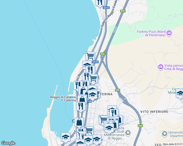 map of restaurants, bars, coffee shops, grocery stores, and more near 6 Via Italia in Reggio Calabria