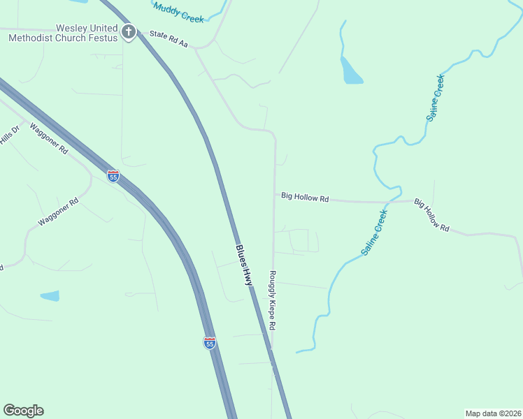 map of restaurants, bars, coffee shops, grocery stores, and more near 3675 Rouggly Kiepe Road in Festus