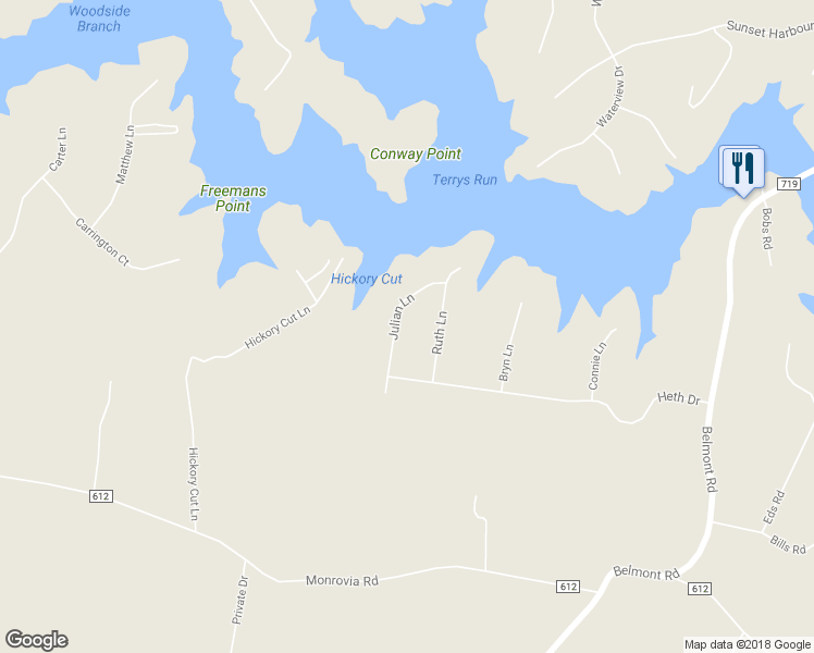 map of restaurants, bars, coffee shops, grocery stores, and more near 6215 Julian Lane in Mineral