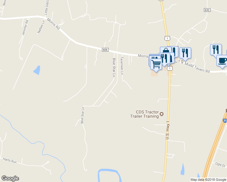 map of restaurants, bars, coffee shops, grocery stores, and more near 5709 East Point Circle in Spotsylvania