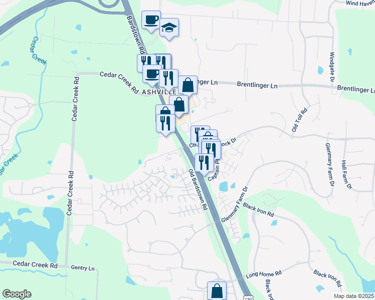 map of restaurants, bars, coffee shops, grocery stores, and more near 7931 Bardstown Road in Louisville