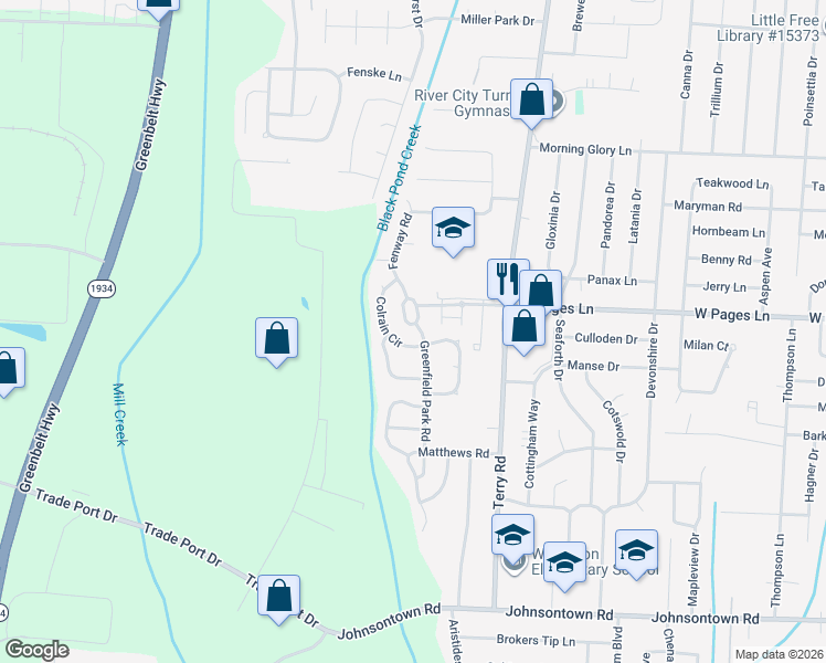 map of restaurants, bars, coffee shops, grocery stores, and more near 6903 Colrain Circle in Louisville
