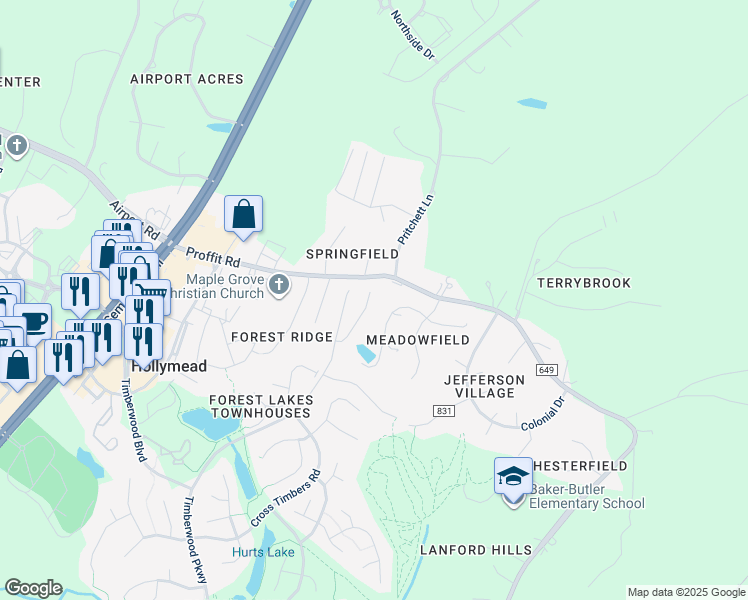 map of restaurants, bars, coffee shops, grocery stores, and more near 2189 Timber Meadows in Charlottesville