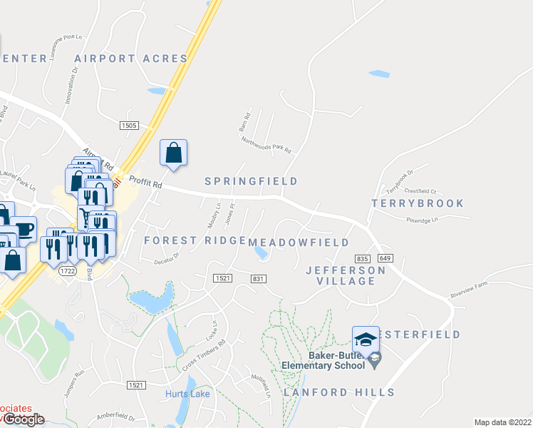 map of restaurants, bars, coffee shops, grocery stores, and more near 2189 Timber Meadows in Charlottesville