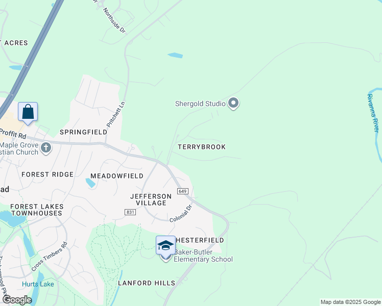 map of restaurants, bars, coffee shops, grocery stores, and more near 207 Pineridge Lane in Charlottesville
